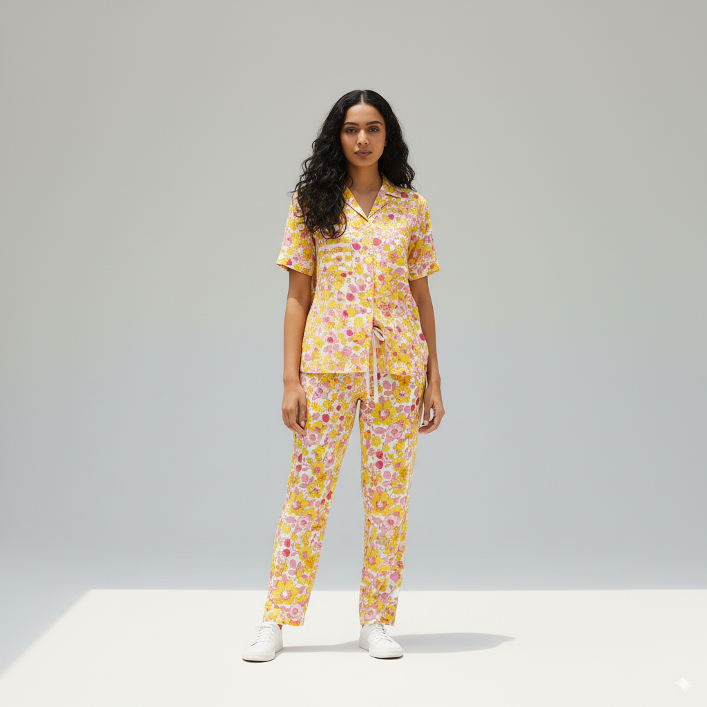 Golden Petals | Shirt & Full Pant Set