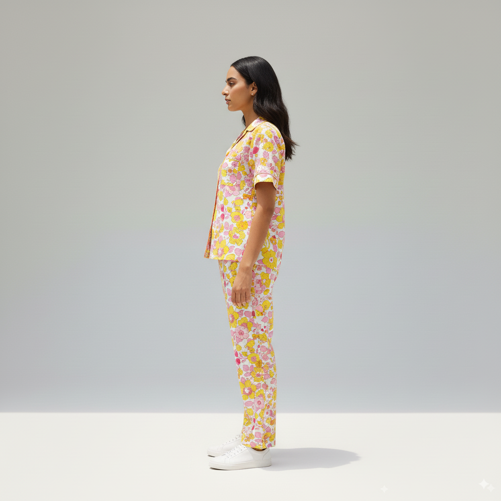 Golden Petals | Shirt & Full Pant Set