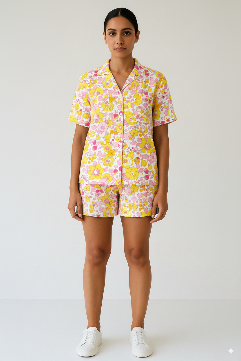 Golden Petals | Braless Short Set & Shirt